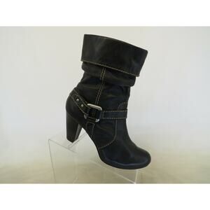 FOSSIL Womens Black Leather Zip Harness Slouch High Ankle Boots Bootie Sz 8.5 M
